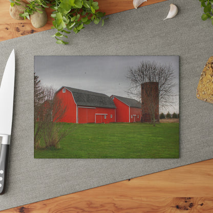 U R There Photography Hough Road Reds II Rustic Farmhouse Tempered-Glass Cutting Board
