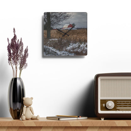 U R There Photography Edward Road Red Rustic Farmhouse Acrylic Analog Wall Clock