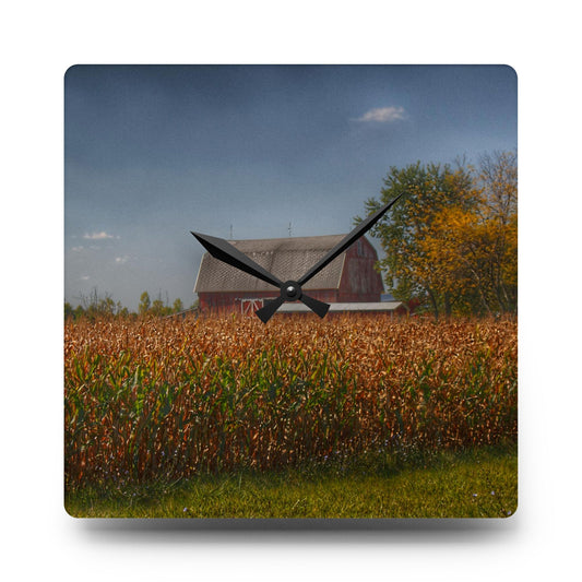 Clifford Road Red III Rustic Farmhouse Acrylic Analog Wall Clock 10.75'' × 10.75'' (Square)