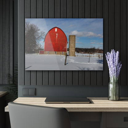 U R There Photography Barnes Road Winter Red Rustic Farmhouse Acrylic Wall Print