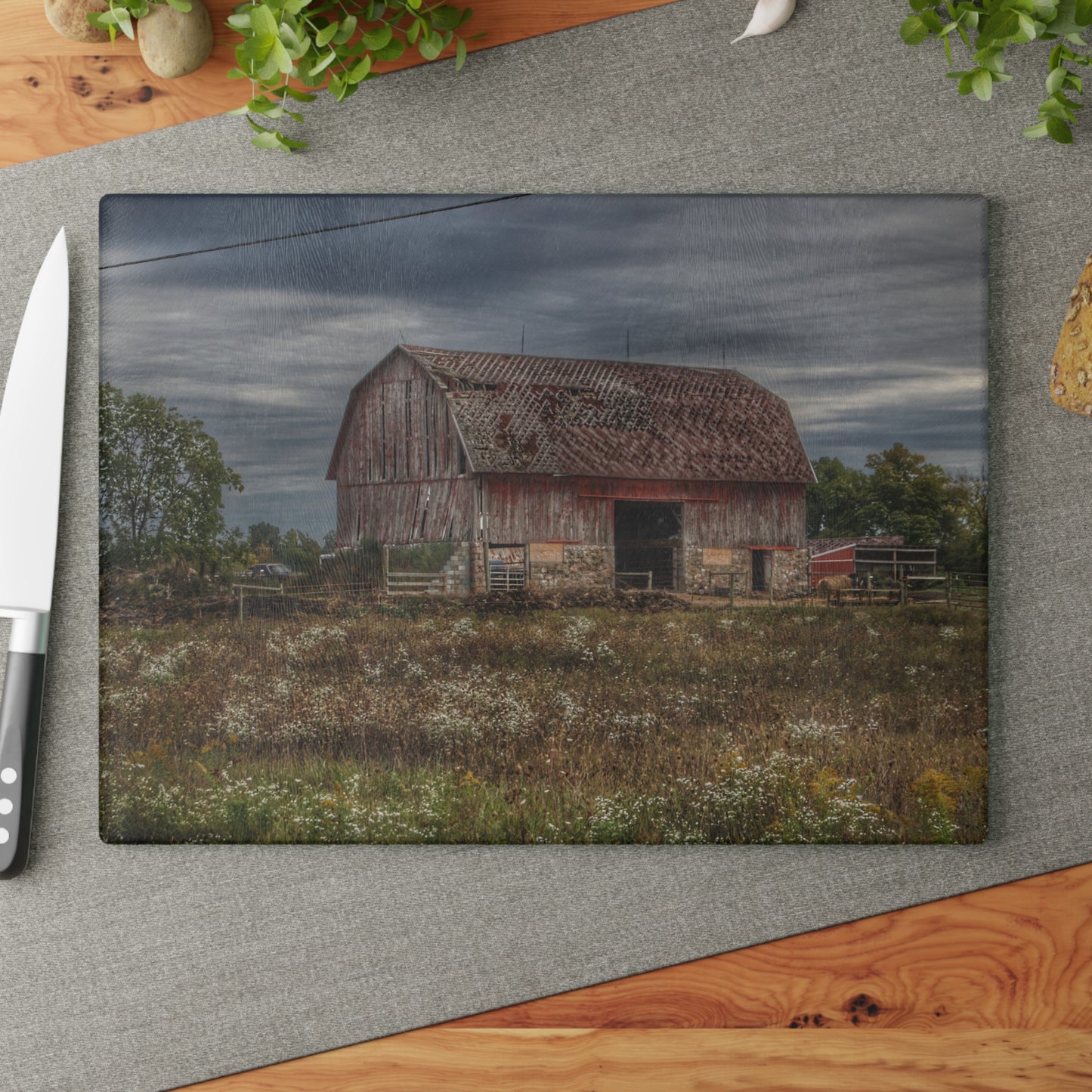 U R There Photography Old Marathon Red Rustic Farmhouse Tempered-Glass Cutting Board