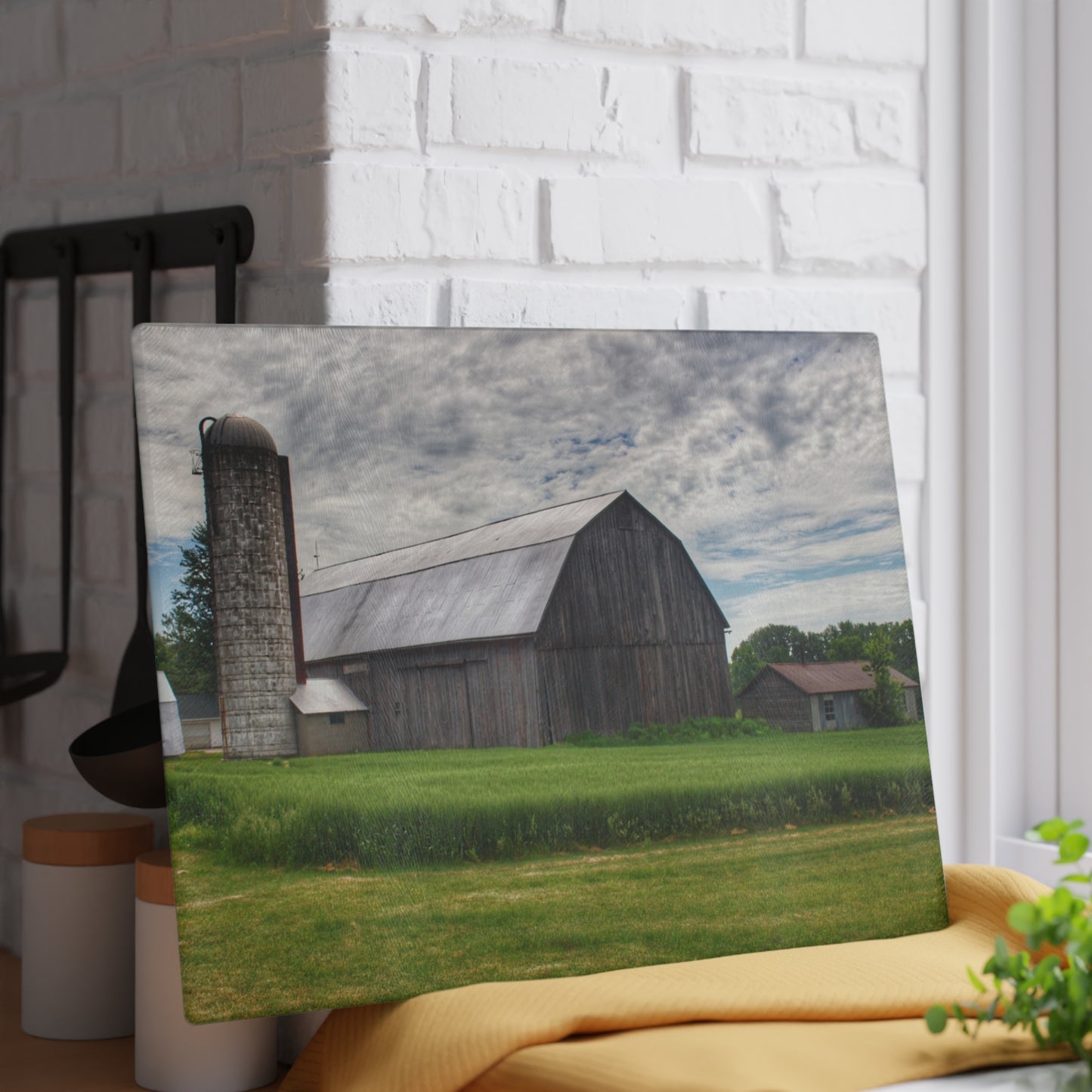 U R There Photography West Tuscola Road Grey Rustic Farmhouse Tempered-Glass Cutting Board