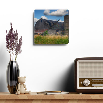 U R There Photography Millington Forgotten Grey Rustic Farmhouse Acrylic Analog Wall Clock