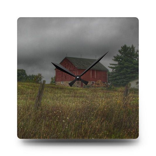 Stone Red Rustic Farmhouse Acrylic Analog Wall Clock 10.75'' × 10.75'' (Square)