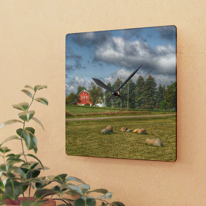 U R There Photography Across the Road Rustic Farmhouse Acrylic Analog Wall Clock