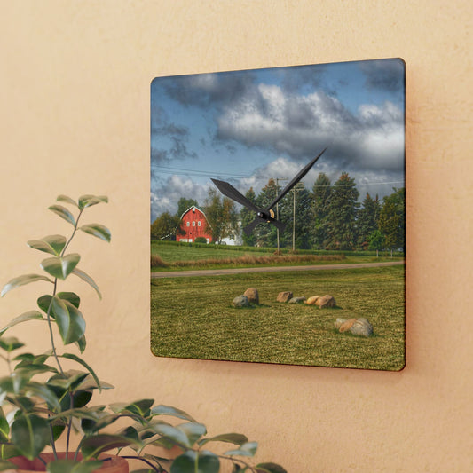 U R There Photography Across the Road Rustic Farmhouse Acrylic Analog Wall Clock