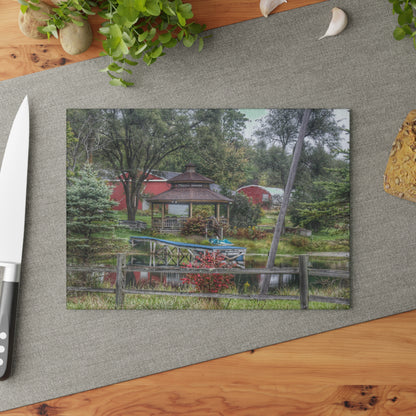 U R There Photography Columbiaville Gazebo Rustic Farmhouse Tempered-Glass Cutting Board
