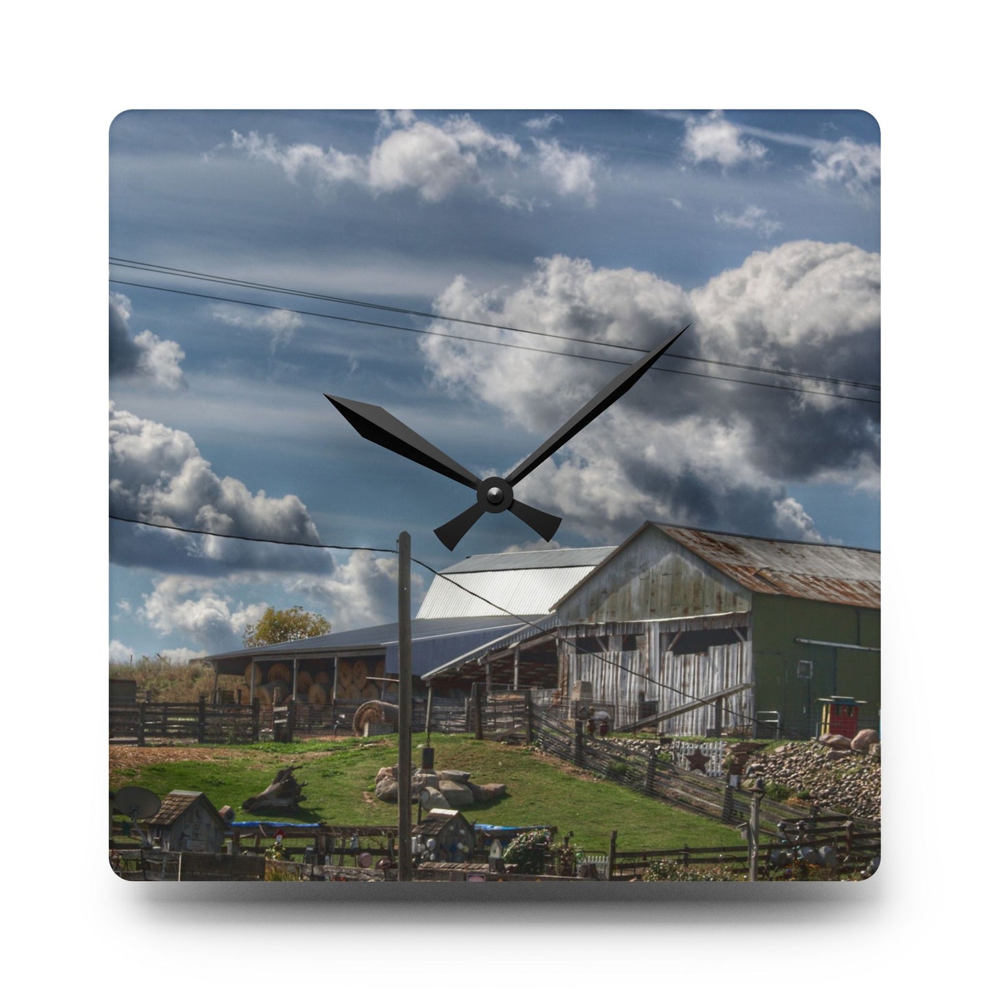 U R There Photography Sutton Road Haybarn Rustic Farmhouse Acrylic Analog Wall Clock