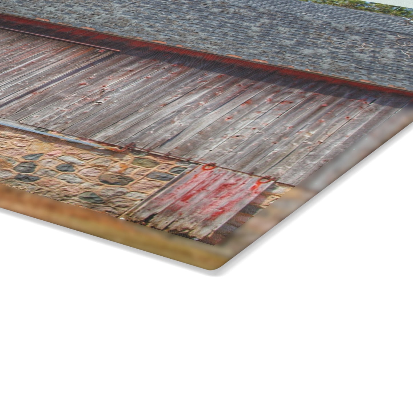 U R There Photography Leix Road Stone Red Rustic Farmhouse Tempered-Glass Cutting Board