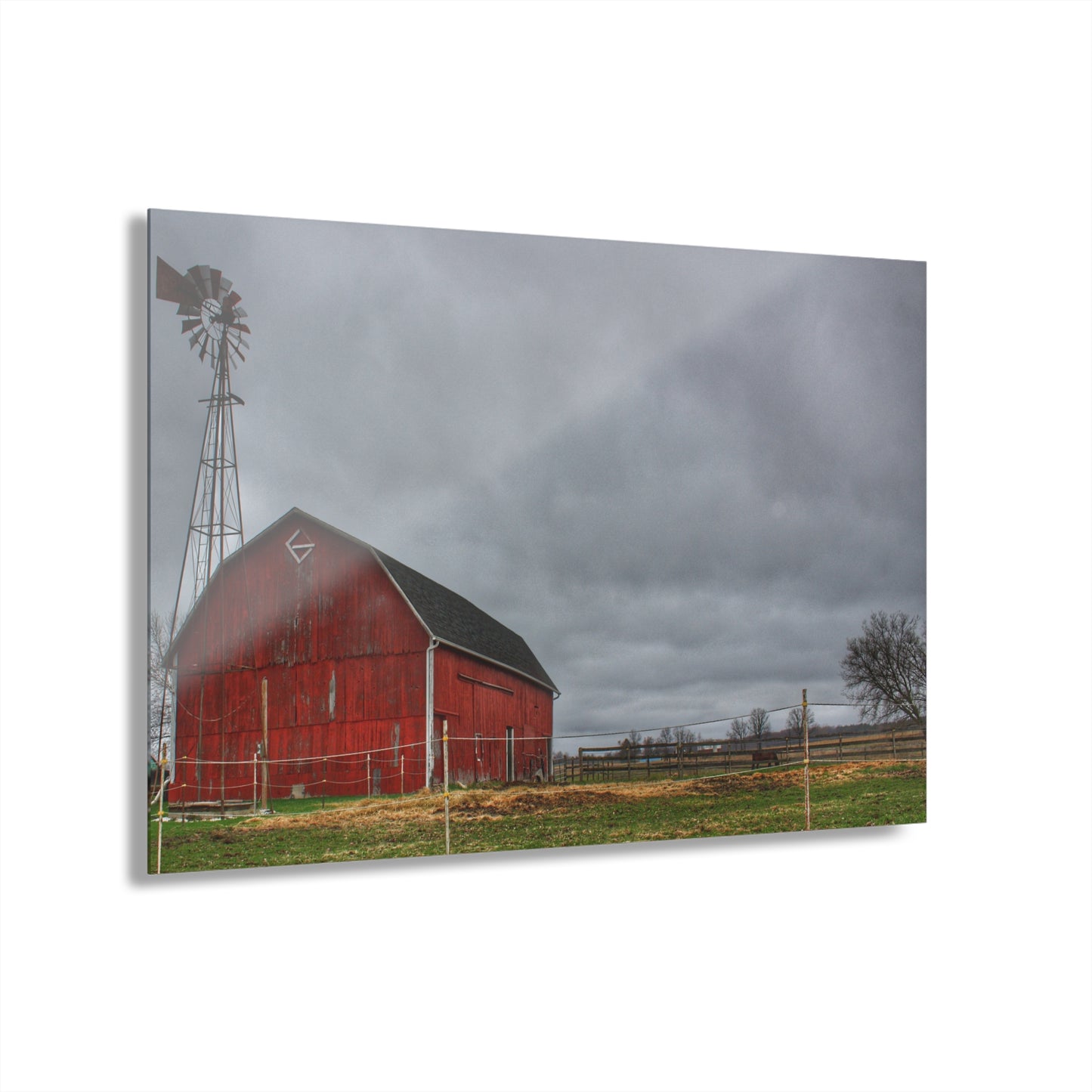 U R There Photography West Lake Road Red Barn and Windmill Rustic Farmhouse Acrylic Wall Print
