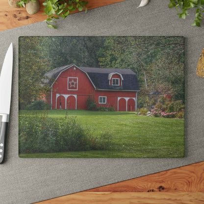 U R There Photography Charming Red Rustic Farmhouse Tempered-Glass Cutting Board