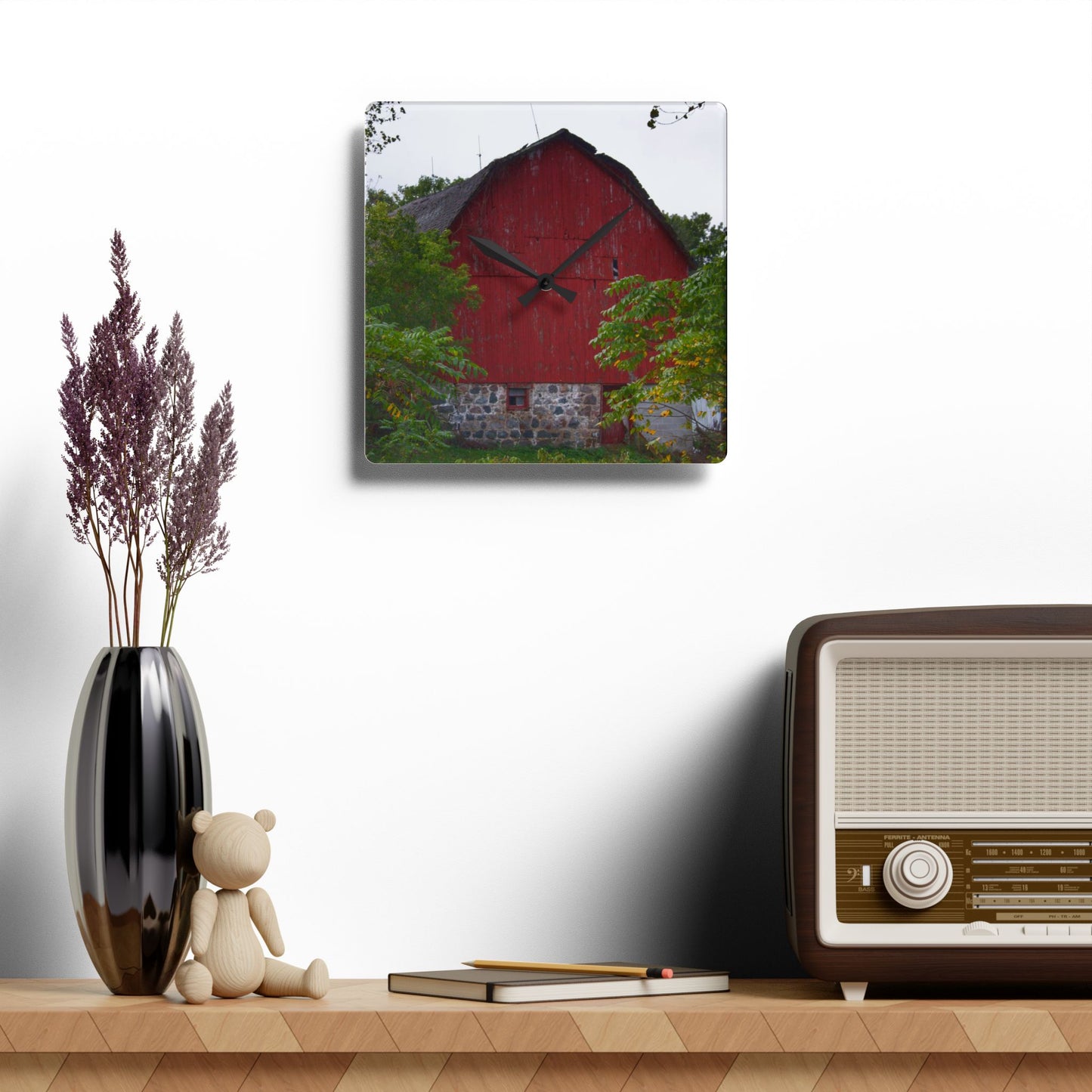 U R There Photography Brown Road Hidden Red II Rustic Farmhouse Acrylic Analog Wall Clock