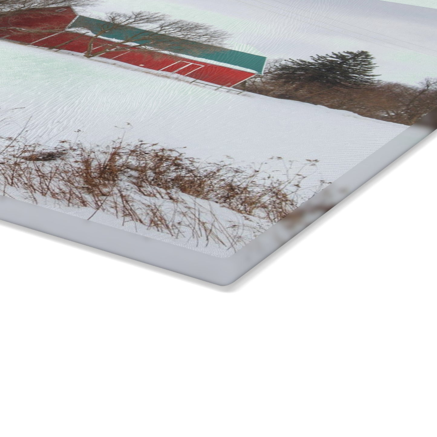 U R There Photography Five Lakes Hidden Red Rustic Farmhouse Tempered-Glass Cutting Board