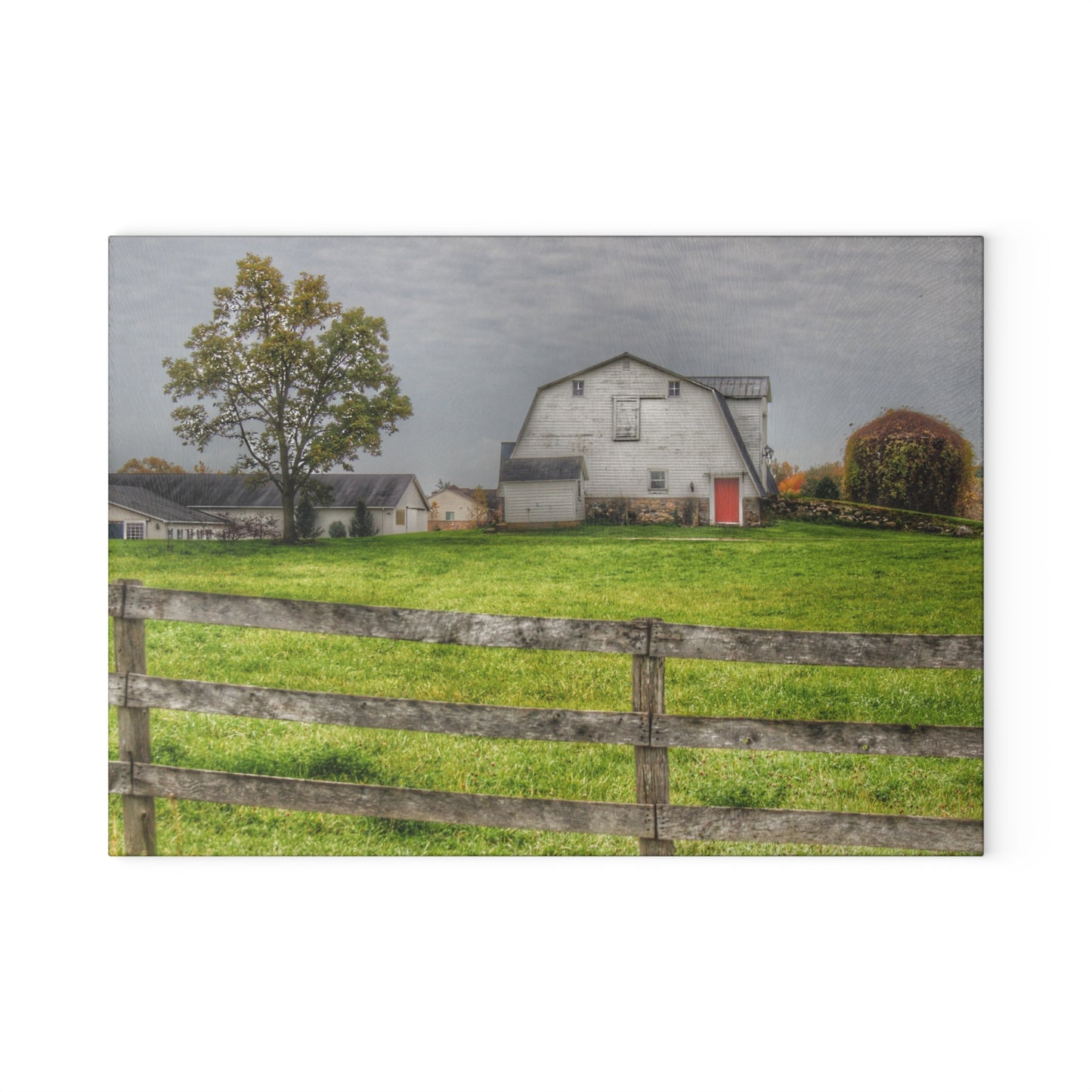 U R There Photography Hill Road Hillside White Rustic Farmhouse Tempered-Glass Cutting Board