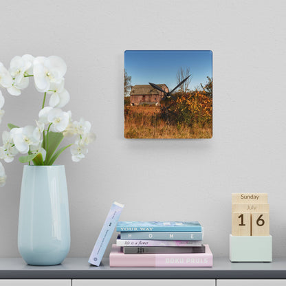 U R There Photography Clothier Road Red I Rustic Farmhouse Acrylic Analog Wall Clock