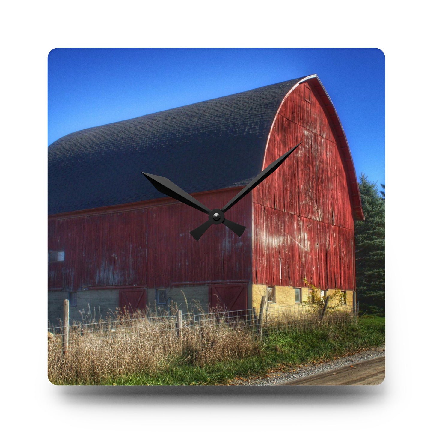 U R There Photography Big Roadside Red Rustic Farmhouse Acrylic Analog Wall Clock