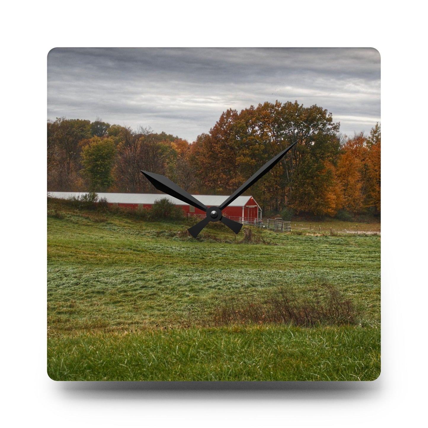 U R There Photography Bronson Lake Hidden Red I Rustic Farmhouse Acrylic Analog Wall Clock