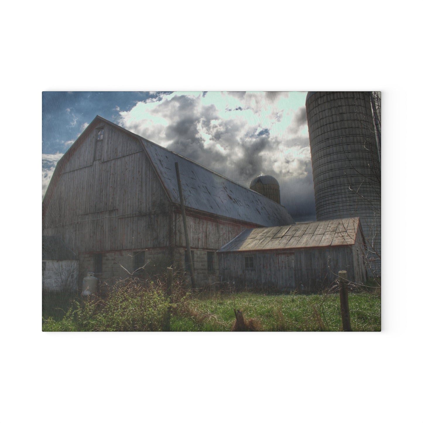 U R There Photography Sandusky Grey II Rustic Farmhouse Tempered-Glass Cutting Board