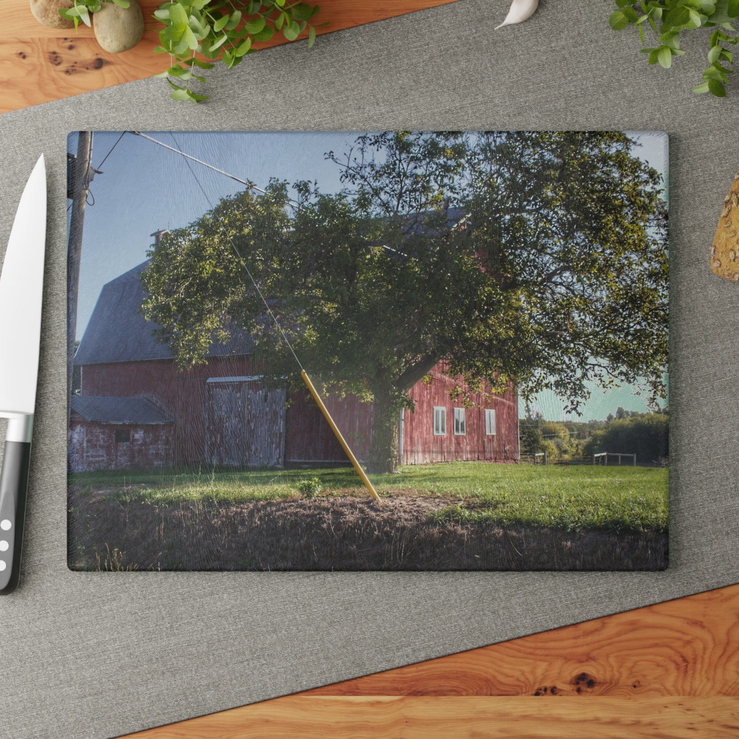 U R There Photography Rochester Road Hidden Red Rustic Farmhouse Tempered-Glass Cutting Board 8"x 11"