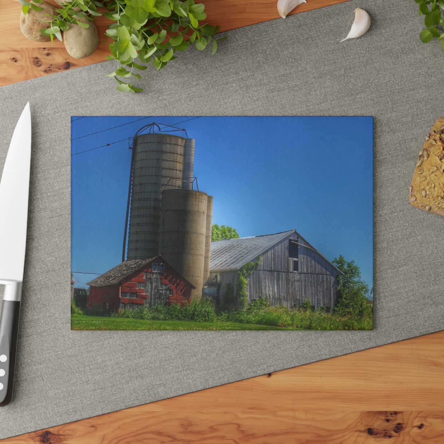 U R There Photography East Swaffer Grey and Little Red Rustic Farmhouse Tempered-Glass Cutting Board