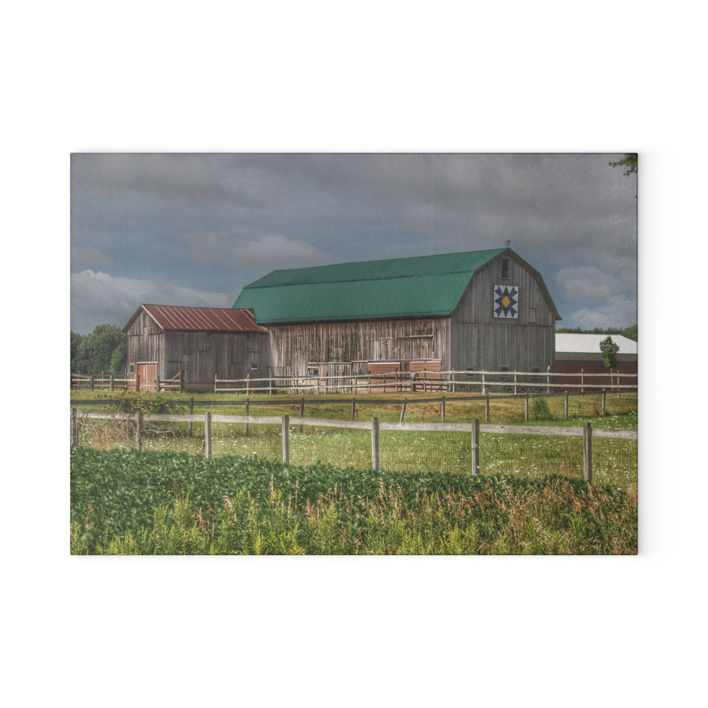 U R There Photography West Millington Road Grey Quilt Rustic Farmhouse Tempered-Glass Cutting Board