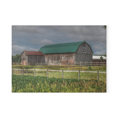 U R There Photography West Millington Road Grey Quilt Rustic Farmhouse Tempered-Glass Cutting Board