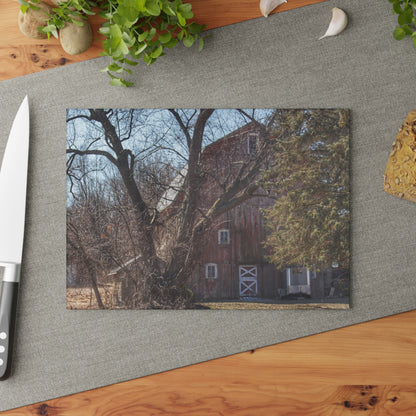 U R There Photography Lakeville Road Hidden Red Rustic Farmhouse Tempered-Glass Cutting Board