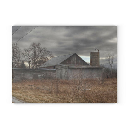 U R There Photography Church Road Grey I Rustic Farmhouse Tempered-Glass Cutting Board