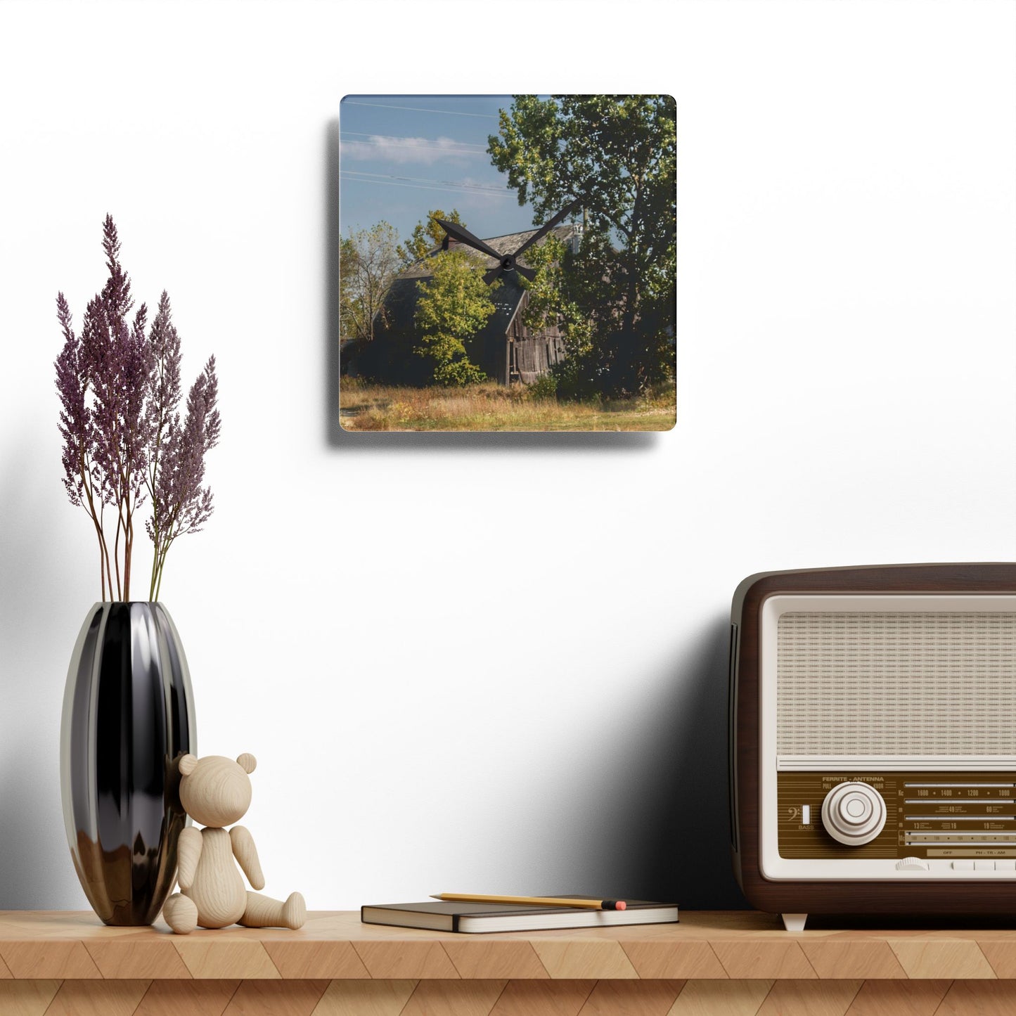 U R There Photography Barnes Road Grey Rustic Farmhouse Acrylic Analog Wall Clock