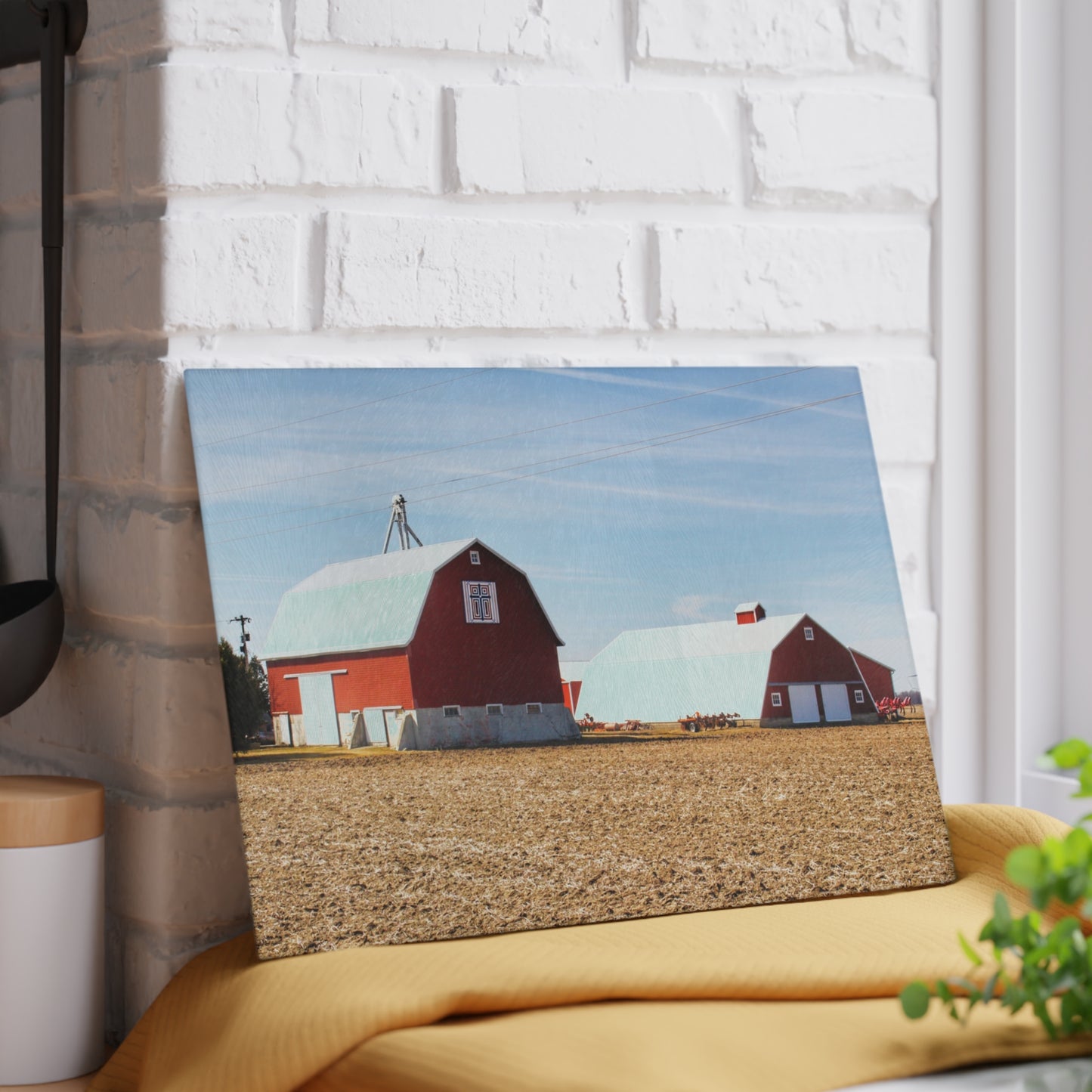 U R There Photography French Road Quilted Red Rustic Farmhouse Tempered-Glass Cutting Board