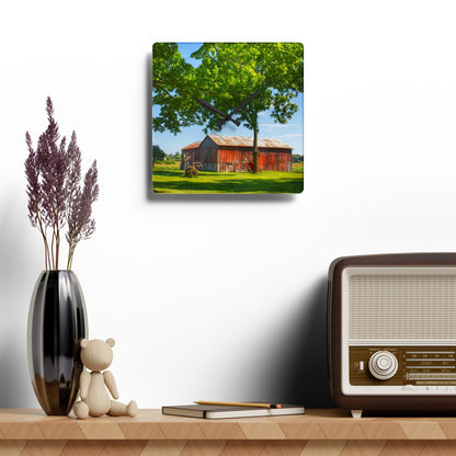 U R There Photography Hunters Creek Little Red Cow Barn Rustic Farmhouse Acrylic Analog Wall Clock