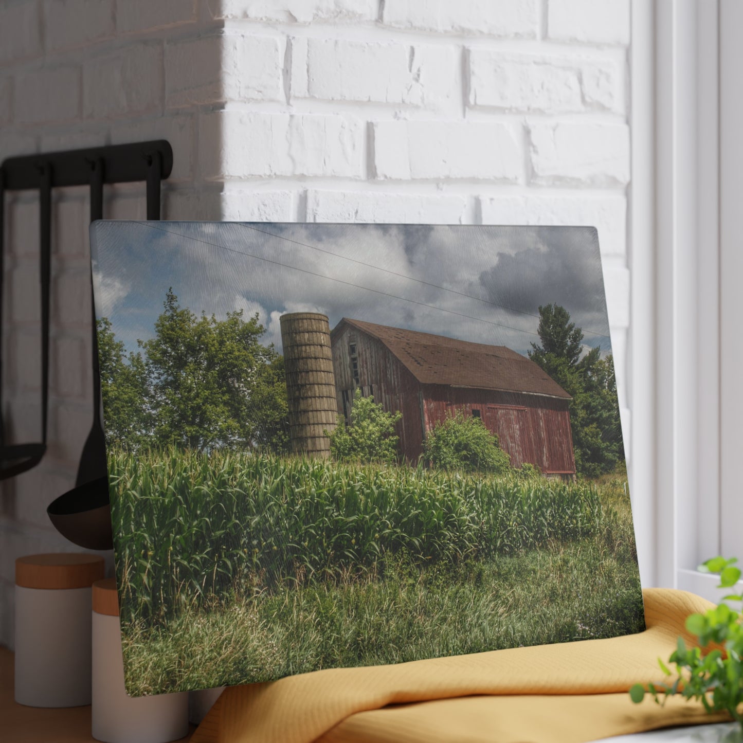 U R There Photography Armstrong Road Red III Rustic Farmhouse Tempered-Glass Cutting Board