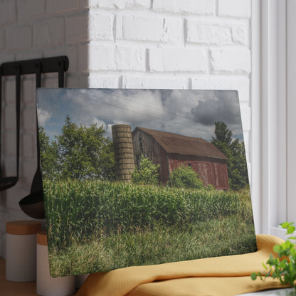 U R There Photography Armstrong Road Red III Rustic Farmhouse Tempered-Glass Cutting Board