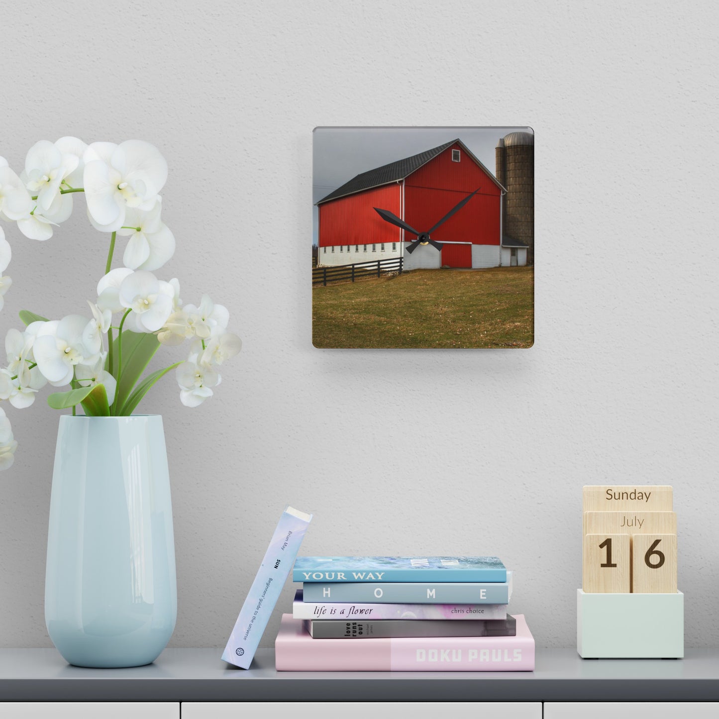 Barn Boutique Rustic Acrylic Analog Wall Clock| Brocker Road Red I