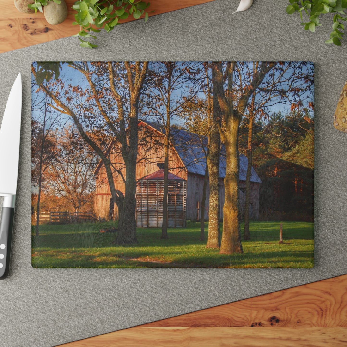 U R There Photography Hunters Creek Hidden Red Rustic Farmhouse Tempered-Glass Cutting Board
