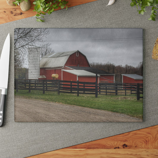 U R There Photography West Lake Road Happy Barn Rustic Farmhouse Tempered-Glass Cutting Board