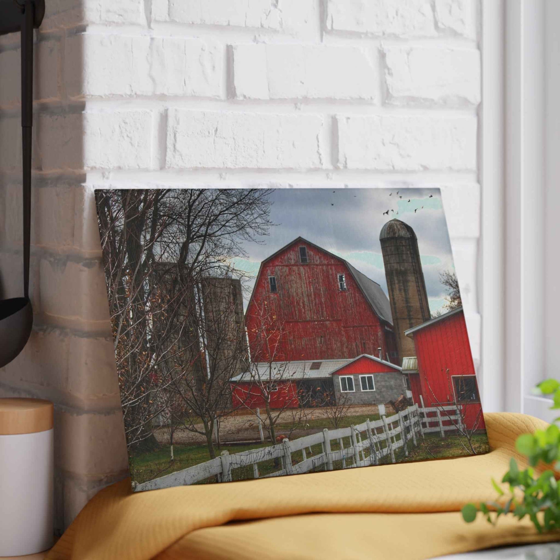 U R There Photography Peck Red Rustic Farmhouse Tempered-Glass Cutting Board