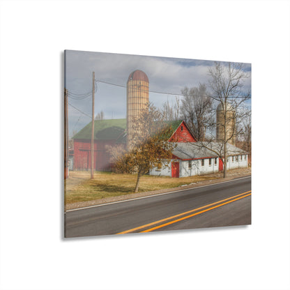 U R There Photography Newark Road Red and Silos III Rustic Farmhouse Acrylic Wall Print
