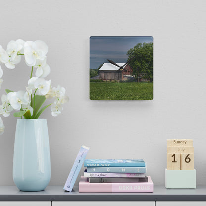U R There Photography Castle Road Cow Barn III Rustic Farmhouse Acrylic Analog Wall Clock