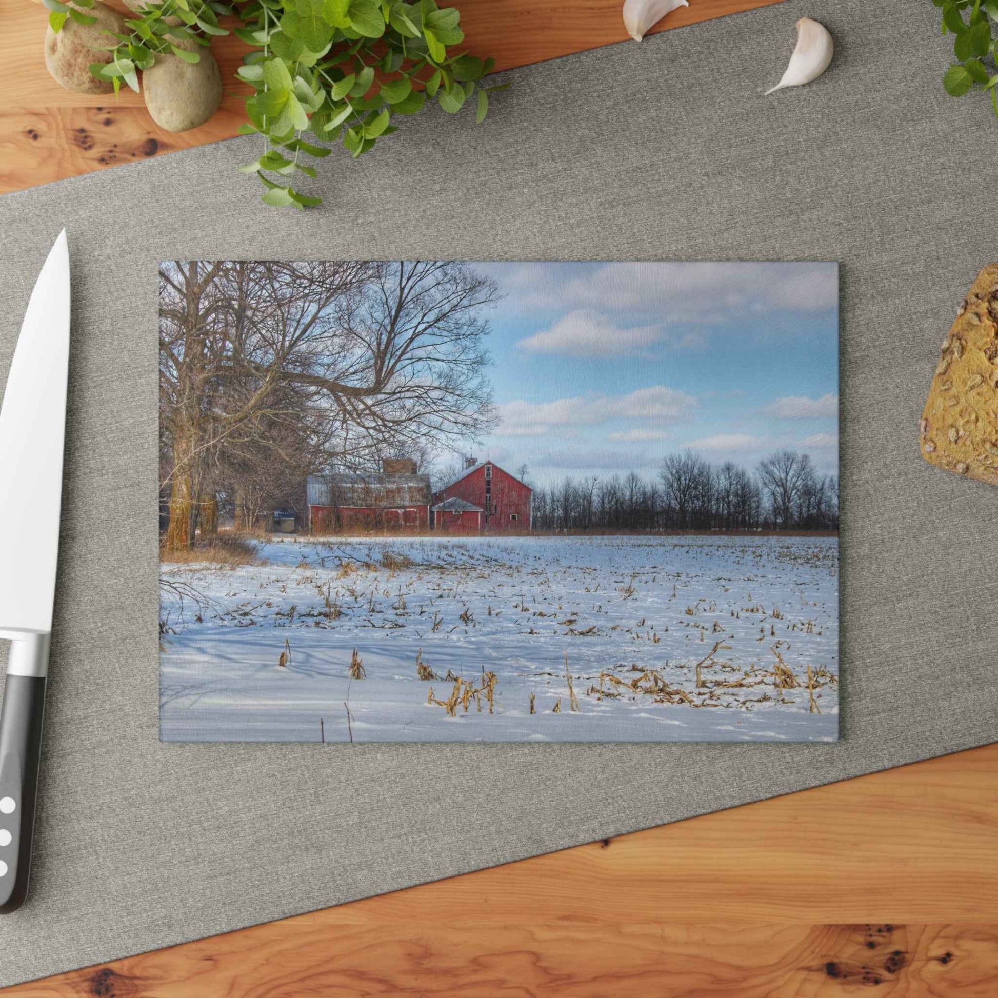 Rustic Farmhouse Cutting Board| Across Barnes Roads Frozen Corn Field