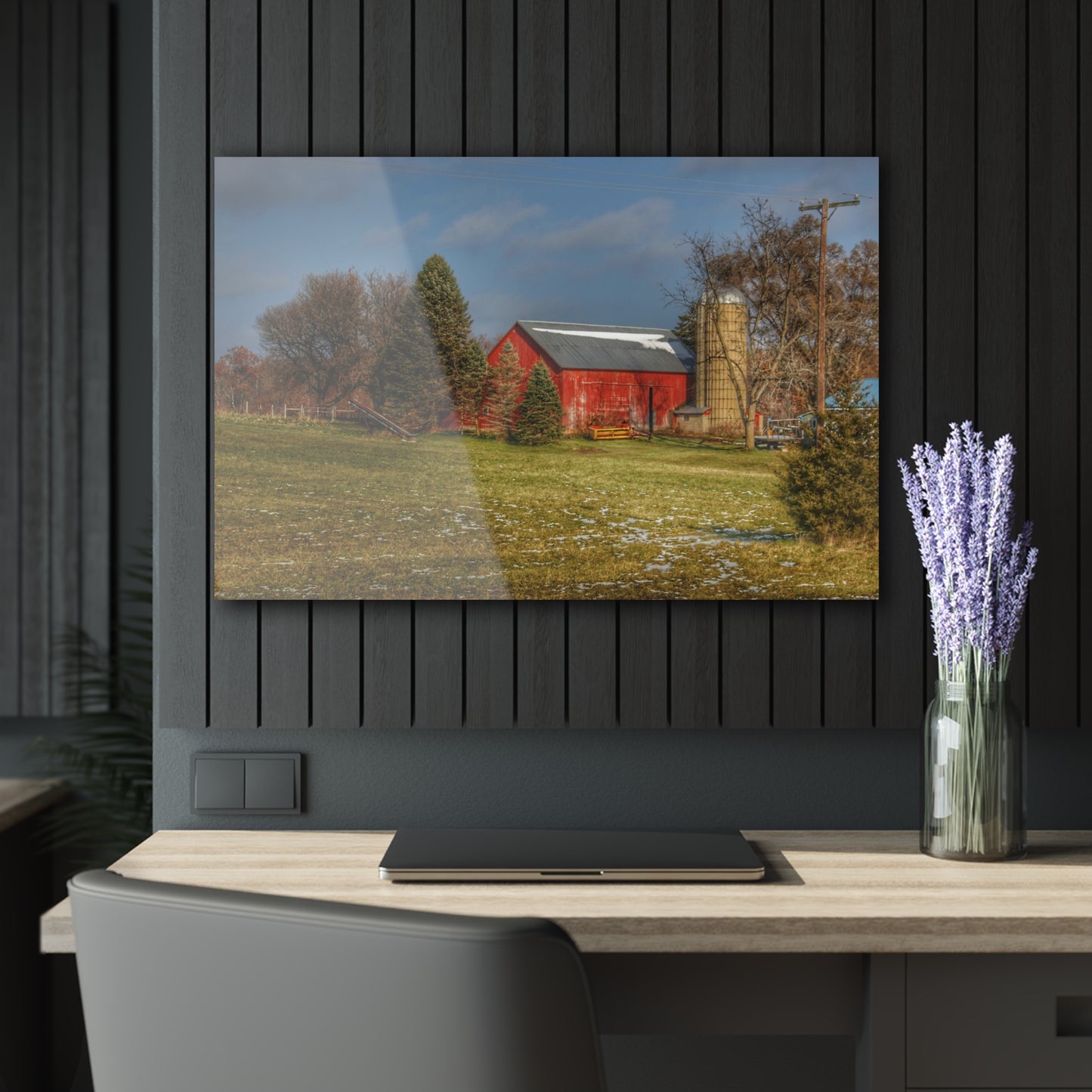 U R There Photography Columbiaville Road Red I Rustic Farmhouse Acrylic Wall Print
