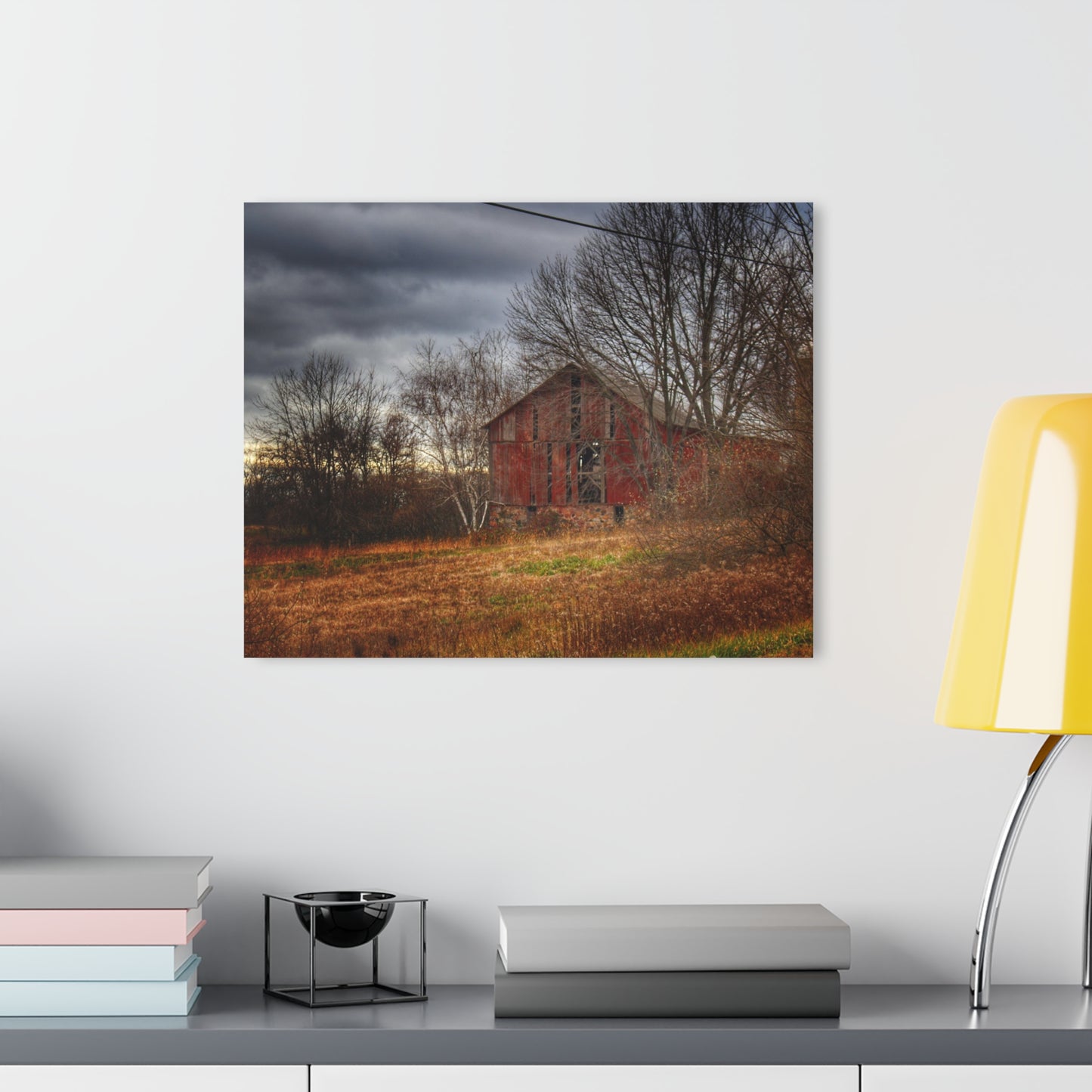 U R There Photography December Fieldstone Red Rustic Farmhouse Acrylic Wall Print