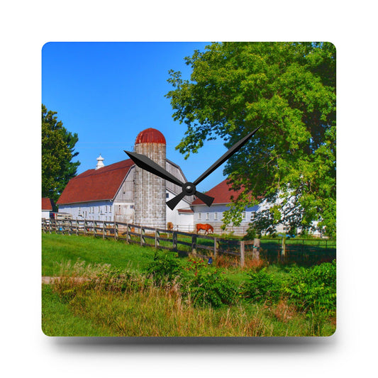 Vienna Roadside White Rustic Farmhouse Acrylic Analog Wall Clock 10.75'' × 10.75'' (Square)