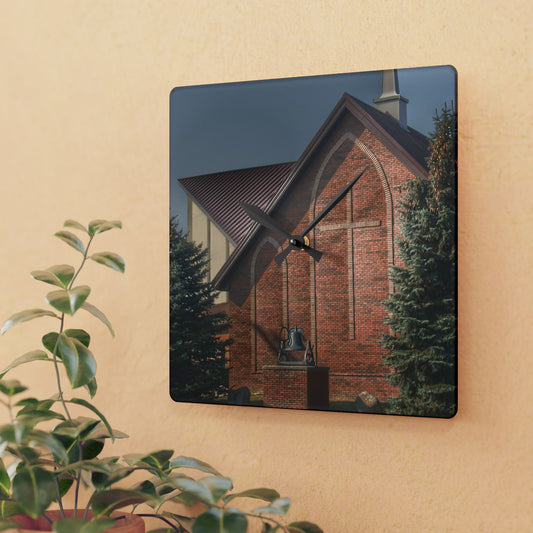 U R There Photography Church on Irish Road Rustic Farmhouse Acrylic Analog Wall Clock