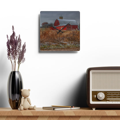 U R There Photography Hough Road Reds Rustic Farmhouse Acrylic Analog Wall Clock