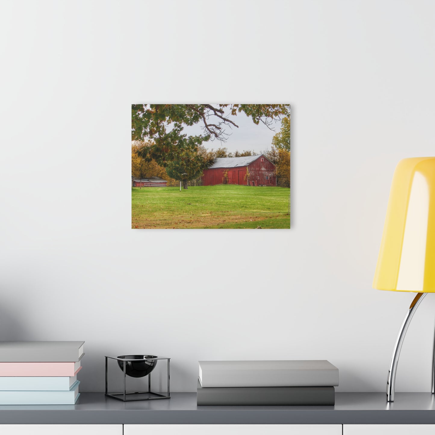 U R There Photography Hill Road Roadside Red Rustic Farmhouse Acrylic Wall Print