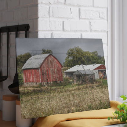 U R There Photography North Lake Road Red II Rustic Farmhouse Tempered-Glass Cutting Board