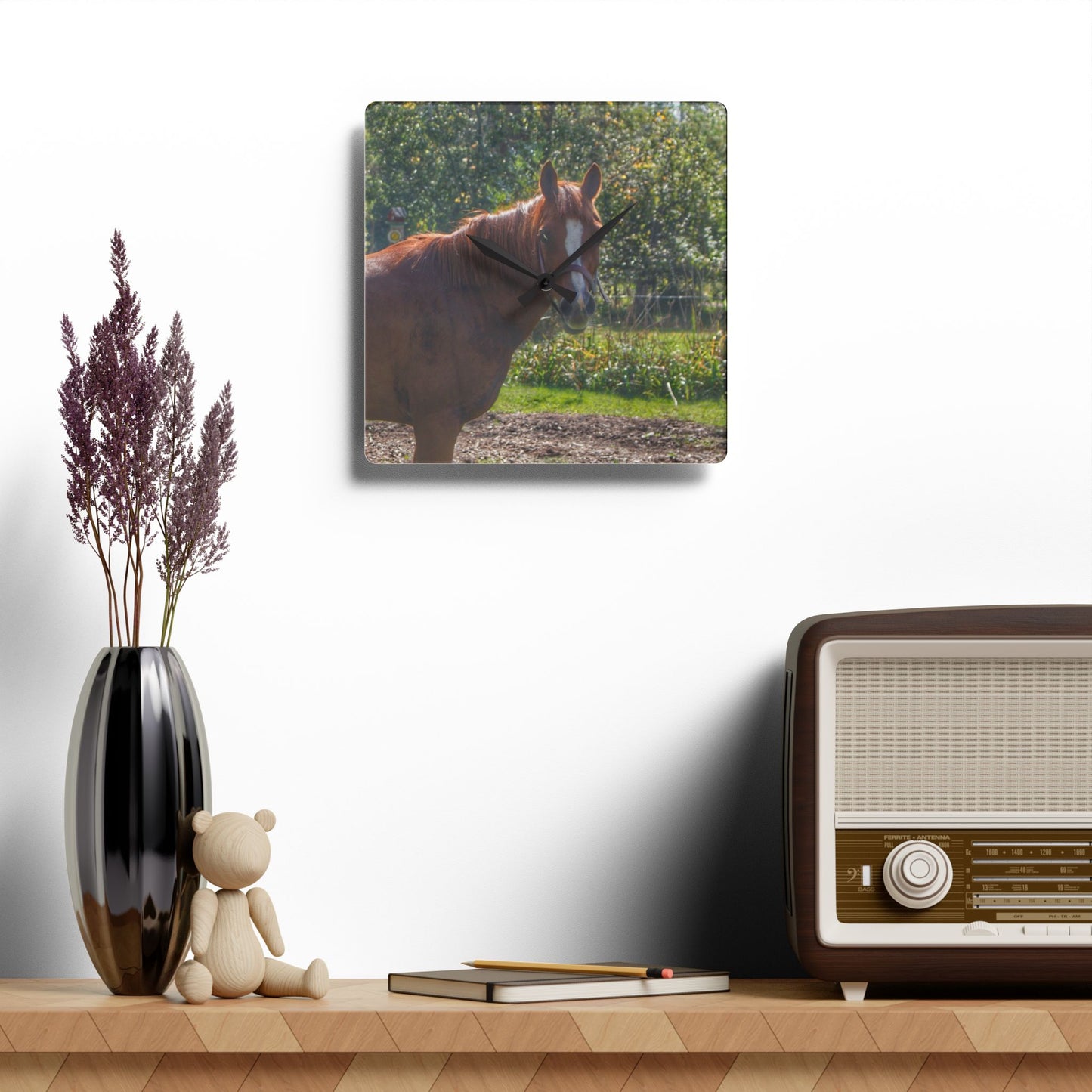 U R There Photography Froede Road Chestnut Brown Rustic Farmhouse Acrylic Analog Wall Clock
