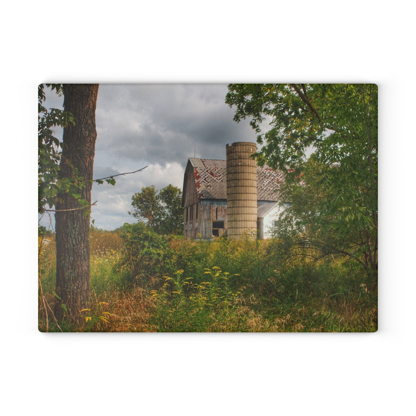 U R There Photography Hill Road Roadside Grey III Rustic Farmhouse Tempered-Glass Cutting Board