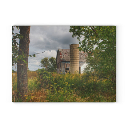 U R There Photography Hill Road Roadside Grey III Rustic Farmhouse Tempered-Glass Cutting Board